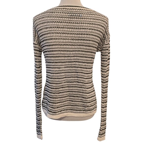 Alice + Olivia Womens Sz M?  Cream Green Striped Open Knit Linen Rayon Sweater - Picture 3 of 8